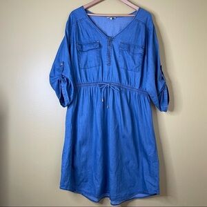 Boho Chambray Roll Tab Sleeve Dress 1X